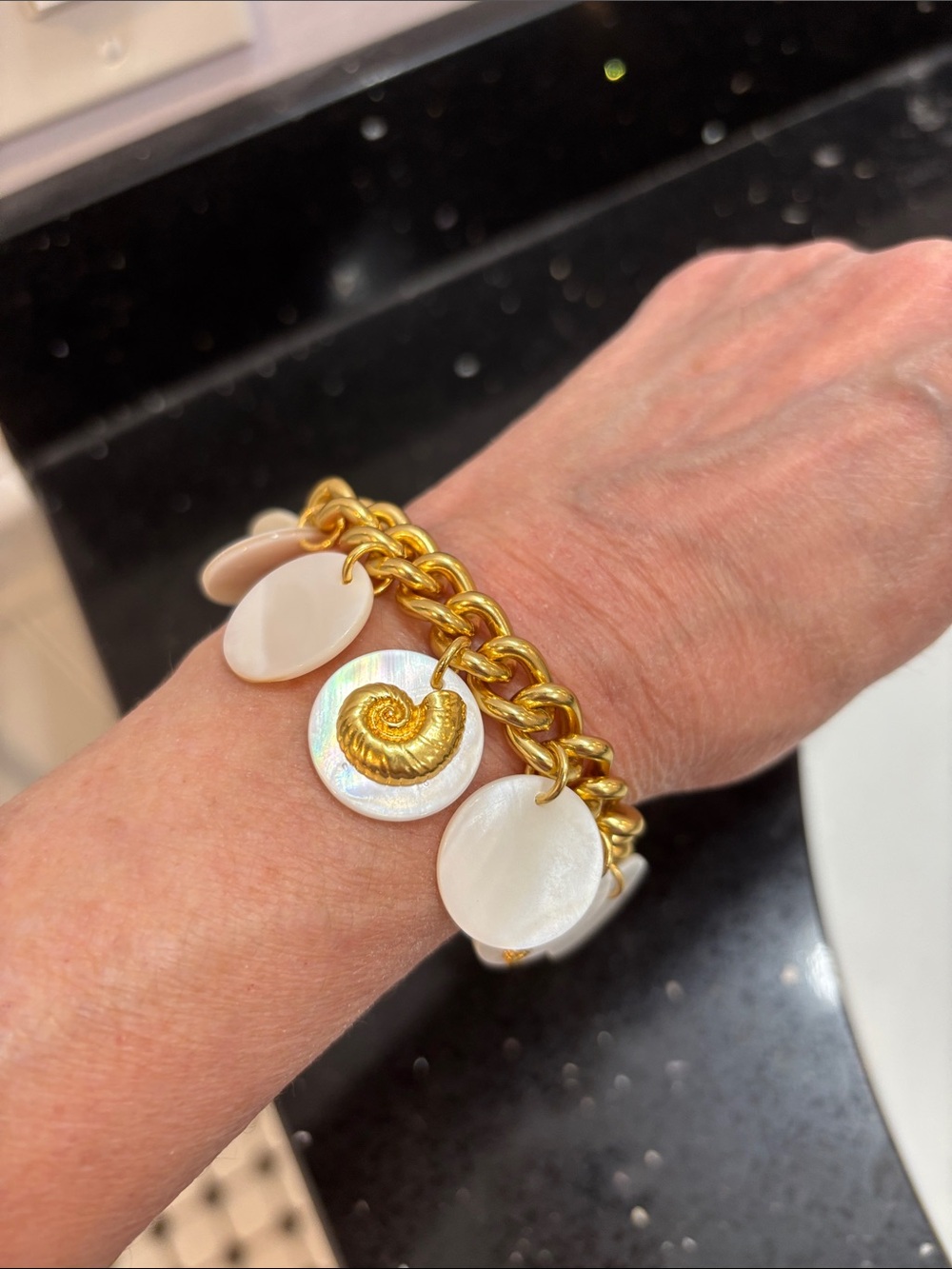 NWOT J. Crew Gold-Tone Chain Bracelet with White Mother-of-Pearl Discs
